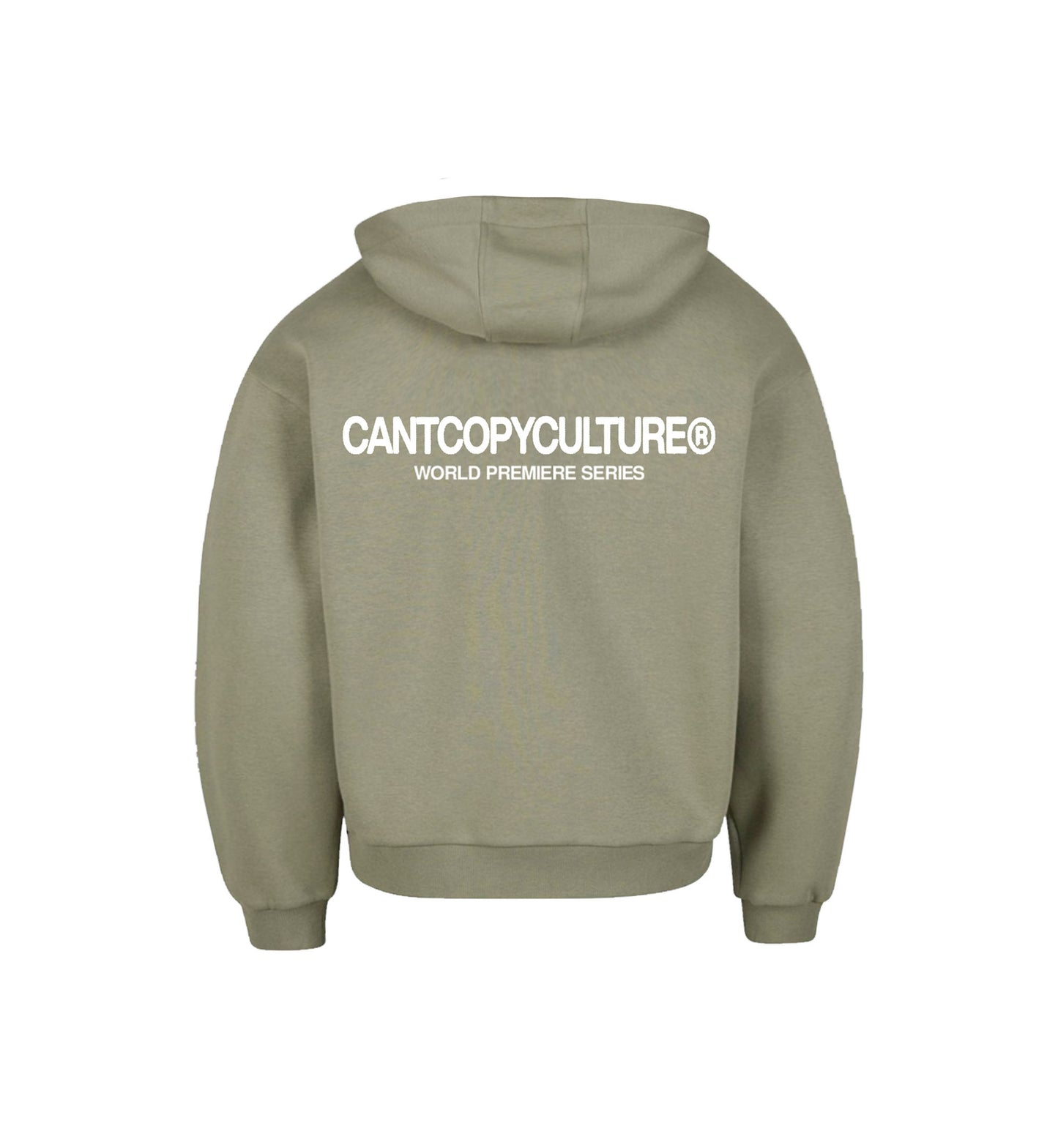 Green hoodie with text on the back against a white background