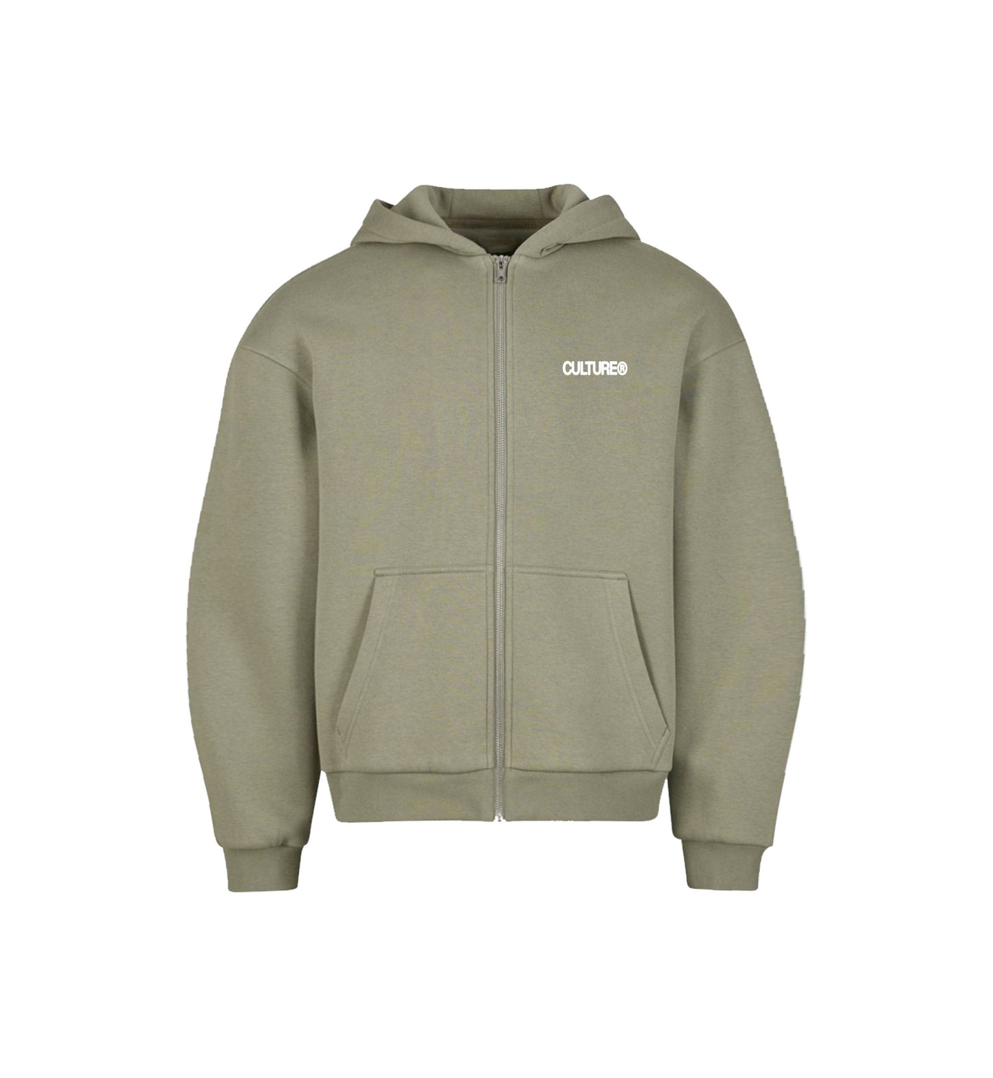 Green hoodie with a brand logo on a white background