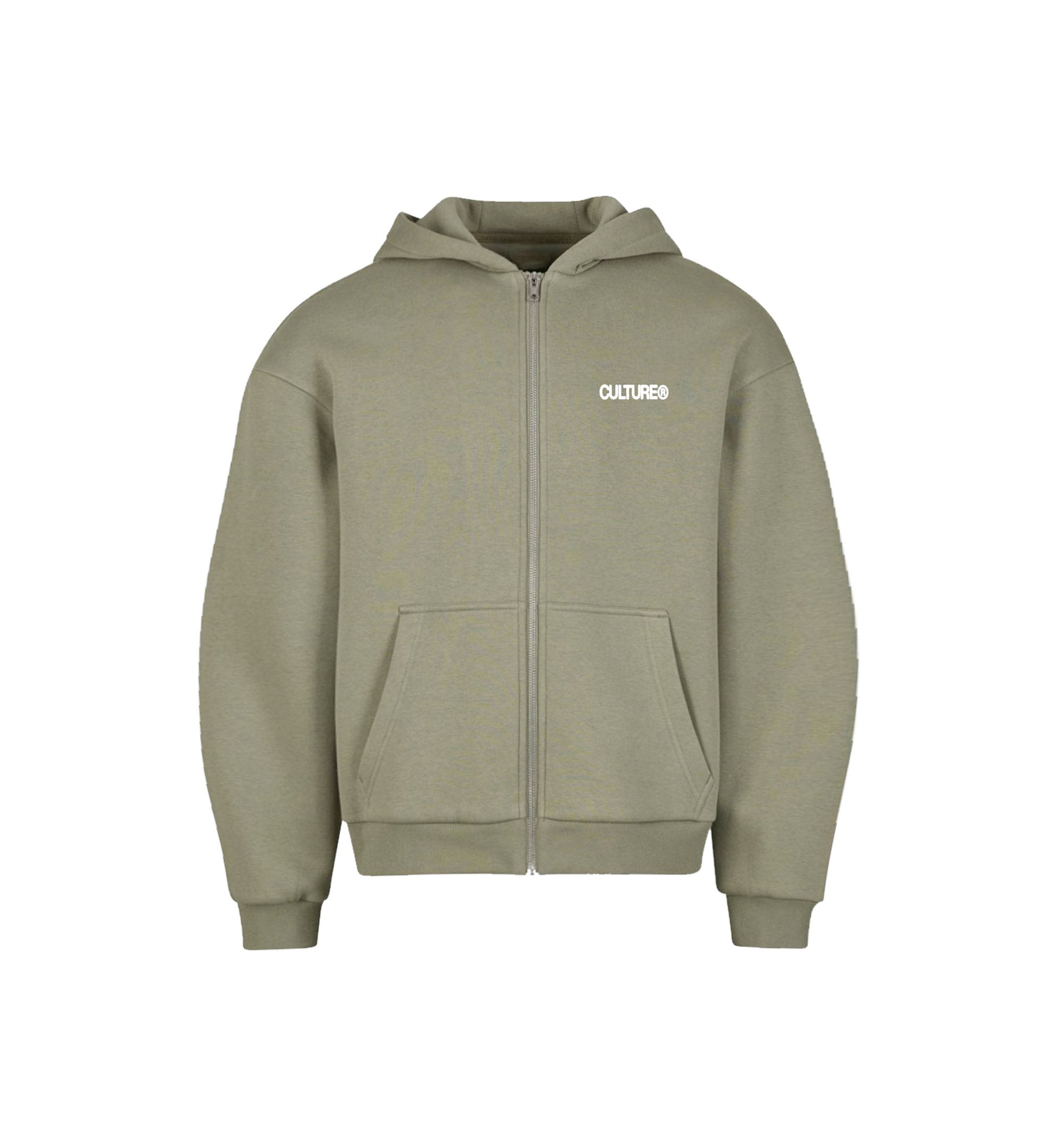 Green hoodie with a brand logo on a white background